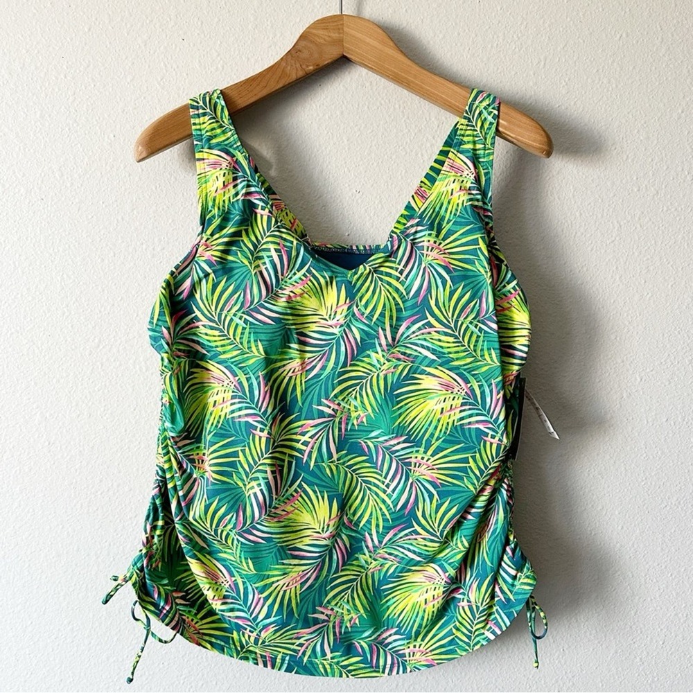 Lands' End V Neck Side Tie Underwire Tankini Swim Top Women's Plus Size 16